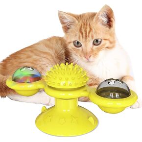 Windmill Cat Toy with Catnip, Interactive Cat Spinning Toys with Suction Cup Kitten Turntable Massage Toy for Indoor Cats (Blue) in Kuwait