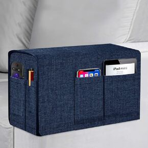 Joywell Linen Armrest Covers for Living Room Anti-Slip Sofa Arm Protector for Dogs, Cats, Pets Armchair Slipcover for Recliner with 4 Pockets for TV Remote Control, Phone, Set of 1, Navy in Kuwait