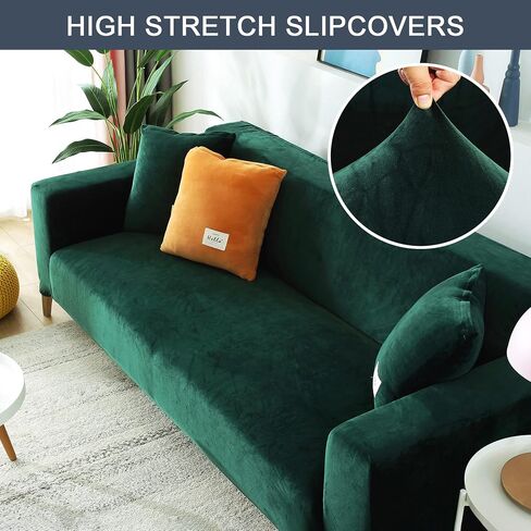CONRUSER Stretch Sofa Slipcover, Soft Velvet Sofa Couch Covers with Elastic Bottom Furniture Protector for Pets & Kids (Beige, Small) in Saudi Arabia