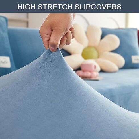 CONRUSER Stretch Sofa Slipcover, Soft Velvet Sofa Couch Covers with Elastic Bottom Furniture Protector for Pets & Kids (Beige, Small) in Saudi Arabia