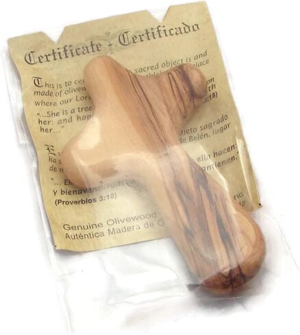 Olive Wood Holding Hand Palm Comfort Cross Holyland - Genuine Product with Certificate of Authenticity - Made by HJW - Perfect Companion for Prayer and Meditation. Perfect to fit in Adult Hand. in Kuwait
