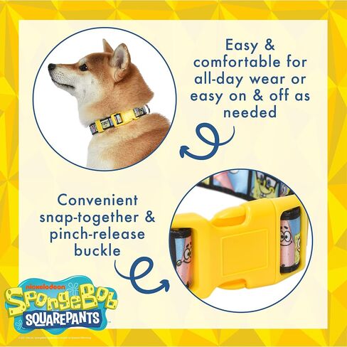 SpongeBob SquarePants for Pets Characters Best Friends Dog Collar, Size Medium (M) | Cute Yellow Medium Dog Collar for Medium Dogs from Nickelodeon Spongebob, Dog Apparel & Accessories in Saudi Arabia