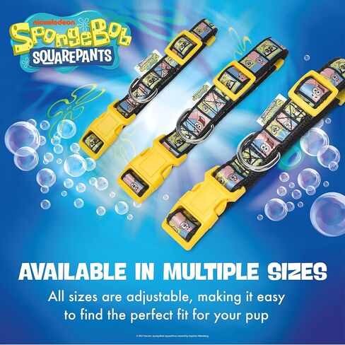 SpongeBob SquarePants for Pets Characters Best Friends Dog Collar, Size Medium (M) | Cute Yellow Medium Dog Collar for Medium Dogs from Nickelodeon Spongebob, Dog Apparel & Accessories in Saudi Arabia
