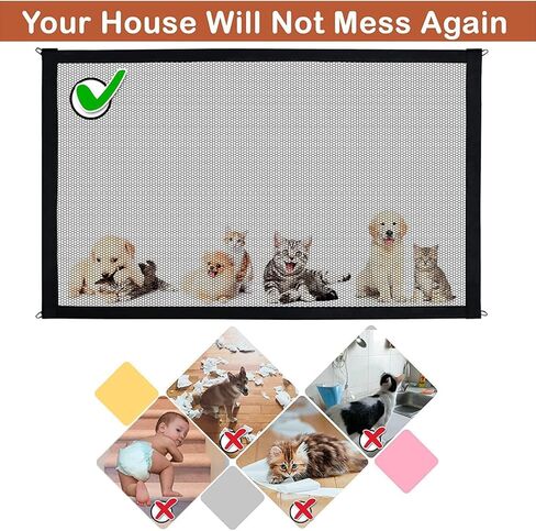 Dog Gates for The House, Pet Safety Dog Gate with Reflective Rope,43X 28inch Pet Gates for Dogs Stair Gate,Mesh Safety Dog Gate for Stairs, Indoor, Doorways, Hallways in Saudi Arabia