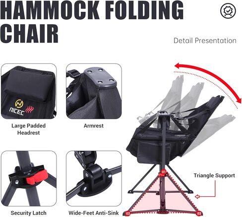 Nice C Heated Hammock Camping Chair with Battery, Swing Rocking Folding Outdoor Chair, High Back Chairs with Stand, Cup Holder, Side Pocket, Heavy Duty, 10000mAh Power Bank Included(1 Pack) in Saudi Arabia