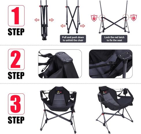 Nice C Heated Hammock Camping Chair with Battery, Swing Rocking Folding Outdoor Chair, High Back Chairs with Stand, Cup Holder, Side Pocket, Heavy Duty, 10000mAh Power Bank Included(1 Pack) in Saudi Arabia