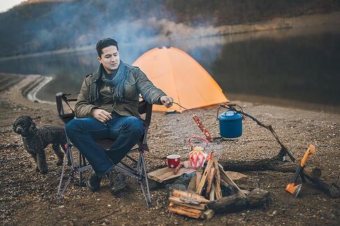 Nice C Heated Hammock Camping Chair, Swing Chair, Folding Rocking Chair, Camping Chair, High Back with Stand, Cup Holder, Side Pocket, Heavy Duty 10000mAh Power Bank Included (Set of 2) in Kuwait