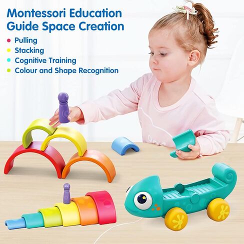 ألعاب يوسيل مونتيسوري، لعبة تكديس قوس قزح، ألعاب تعليمية للزحف التعليمية، ألعاب دفع وسحب للأطفال، هدايا ألعاب للأطفال الصغار لمدة 18 شهرًا فما فوق in Kuwait