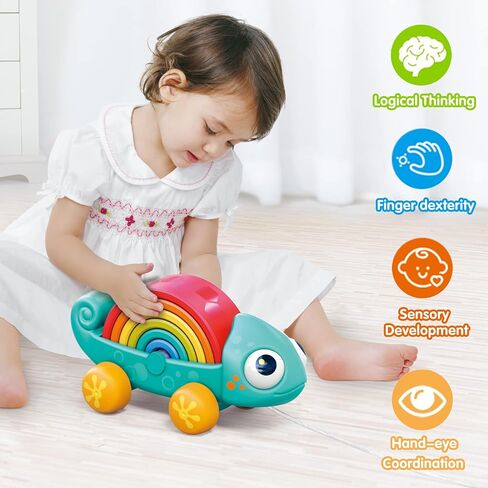 ألعاب يوسيل مونتيسوري، لعبة تكديس قوس قزح، ألعاب تعليمية للزحف التعليمية، ألعاب دفع وسحب للأطفال، هدايا ألعاب للأطفال الصغار لمدة 18 شهرًا فما فوق in Kuwait