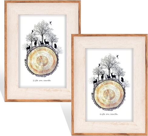 مجموعة إطارات صور Autjvy مقاس 2.5 × 3.5 مكونة من قطعتين، إطارات صور متعددة ريفية حديثة بنمط الخشب الطبيعي مع زجاج حقيقي عالي الدقة، عمودي وأفقي لسطح الطاولة وشاشة التثبيت على الحائط. (2 in Kuwait