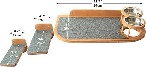 Stellken Wall Mounted Cat Feeder and Steps - Brown Wood Cat Shelf and 2 Steps - Complete with a Cat Interactive Wood Rod with Attached Toy in Saudi Arabia