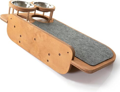 Stellken Wall Mounted Cat Feeder and Steps - Brown Wood Cat Shelf and 2 Steps - Complete with a Cat Interactive Wood Rod with Attached Toy in Saudi Arabia