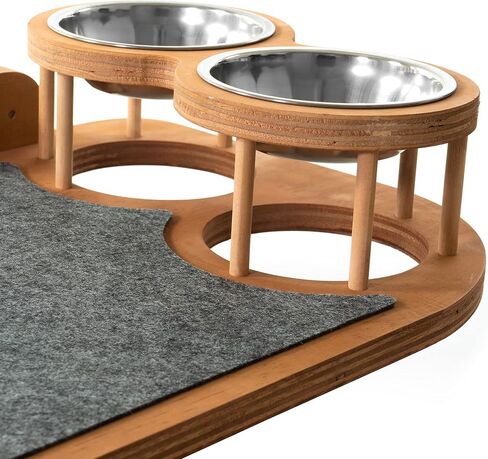 Stellken Wall Mounted Cat Feeder and Steps - Brown Wood Cat Shelf and 2 Steps - Complete with a Cat Interactive Wood Rod with Attached Toy in Saudi Arabia