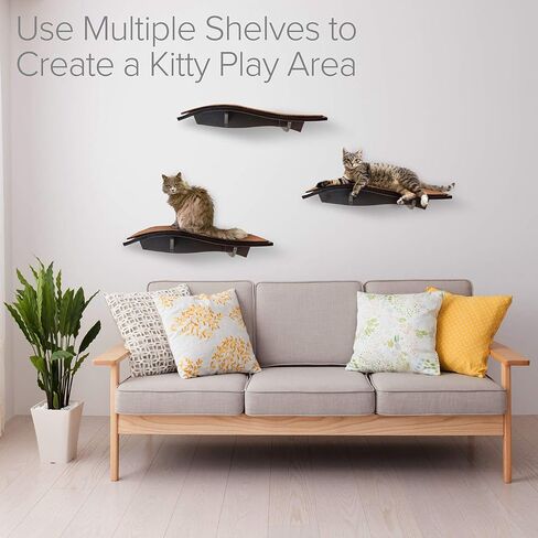 Arf Pets Cat Perch, Wall-Mounted Wooden Shelf for Your Pet, Attractive Curved Wood Ledge Encourages Natural Activity & Fun Exercise for Your Kitty,Sturdy Feline Furniture, Holds Up to 44 Lbs. 2 Pack in Kuwait