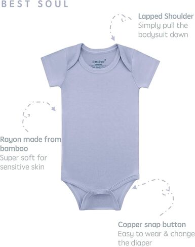 Baby Short Sleeve Solid Bodysuit Set - Rayon made from Bamboo - Newborn Infant Toddler Boy Girl - 5-Pack in Saudi Arabia