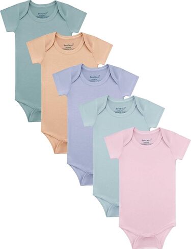 Baby Short Sleeve Solid Bodysuit Set - Rayon made from Bamboo - Newborn Infant Toddler Boy Girl - 5-Pack in Saudi Arabia