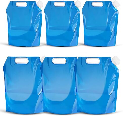 واي زد بي اي سي 6 عبوات من حاويات المياه القابلة للطي في الهواء الطلق محمولة لتخزين المياه خالية من البيسفينول ايه للمشي لمسافات طويلة والتخييم والنزهات والشواء والرياضات الخارجية (5 لتر+10 لتر) ازرق in Kuwait