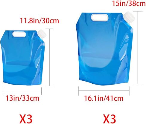 واي زد بي اي سي 6 عبوات من حاويات المياه القابلة للطي في الهواء الطلق محمولة لتخزين المياه خالية من البيسفينول ايه للمشي لمسافات طويلة والتخييم والنزهات والشواء والرياضات الخارجية (5 لتر+10 لتر) ازرق in Kuwait