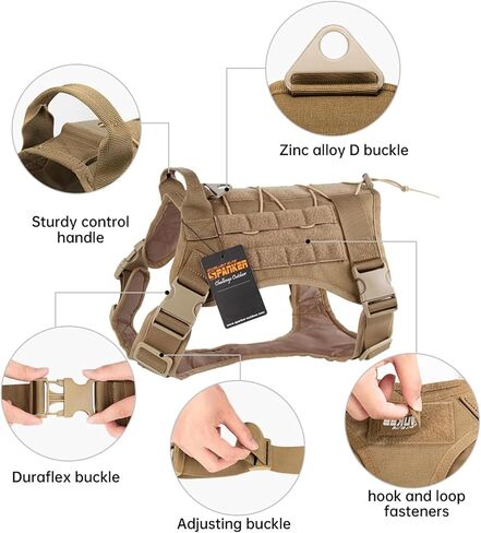 EXCELLENT ELITE SPANKER Tactical Dog Harness Military Dog Harness Working Dog Vest Molle Adjustable Training Vest Patrol K9 Harness Large with Handle(Coyote Brown-M) in Saudi Arabia
