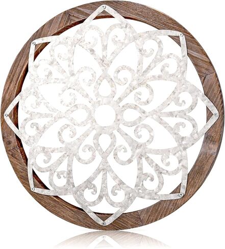 لوحة فنية سميكة من الخشب الريفي لديكور الحائط من هويوورم، ديكور دائري معلق على شكل زهرة هندسية بنمط هاسيندا هدية لغرفة المعيشة والمنزل وغرفة النوم والاماكن الخارجية 11.8 × 11.8 انش in Kuwait