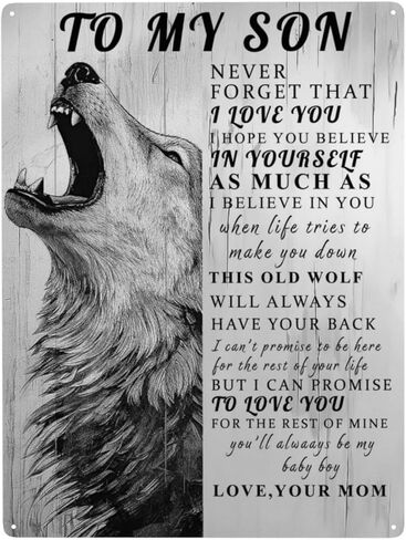 Phonily Lion Metal Tin Sign to My Son Present Sign From Mom Inspiring Word Tin Sign Wall Art Love You Metal Sign Wall Decoration for Bedroom Living Room Decor 8Wx12L Inches in Kuwait