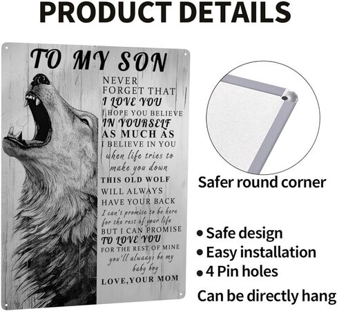 Phonily Lion Metal Tin Sign to My Son Present Sign From Mom Inspiring Word Tin Sign Wall Art Love You Metal Sign Wall Decoration for Bedroom Living Room Decor 8Wx12L Inches in Kuwait