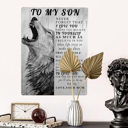 Phonily Lion Metal Tin Sign to My Son Present Sign From Mom Inspiring Word Tin Sign Wall Art Love You Metal Sign Wall Decoration for Bedroom Living Room Decor 8Wx12L Inches in Kuwait