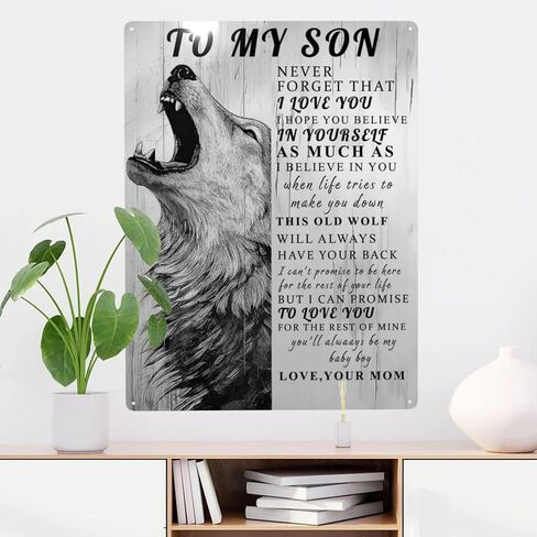 Phonily Lion Metal Tin Sign to My Son Present Sign From Mom Inspiring Word Tin Sign Wall Art Love You Metal Sign Wall Decoration for Bedroom Living Room Decor 8Wx12L Inches in Kuwait