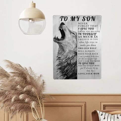 Phonily Lion Metal Tin Sign to My Son Present Sign From Mom Inspiring Word Tin Sign Wall Art Love You Metal Sign Wall Decoration for Bedroom Living Room Decor 8Wx12L Inches in Kuwait