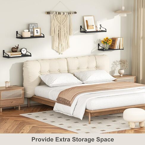 Love-KANKEI Black Floating Shelves for Wall Set of 4, Rustic Wood Wall Shelves with Brackets, 15.7 Inch Hanging Shelves for Bathroom, Bedroom, Living Room, Kitchen, Office Display in Kuwait