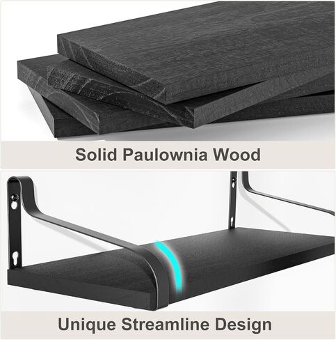 Love-KANKEI Black Floating Shelves for Wall Set of 4, Rustic Wood Wall Shelves with Brackets, 15.7 Inch Hanging Shelves for Bathroom, Bedroom, Living Room, Kitchen, Office Display in Kuwait