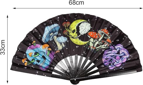 Large Folding Hand Rave Fan for Women/Men,Clack Handheld Fan Bamboo Rave Hand Fan Skeleton Skull Festival Fan for Hallowee,EDM,Music,Festival,Club,Freaky,Party,Dance,Performance,Decoration,Gift in Kuwait