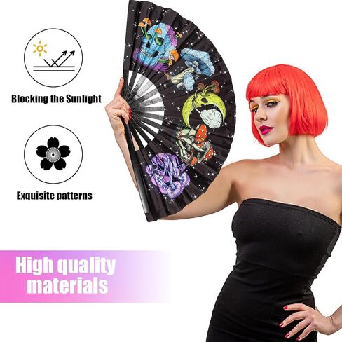 Large Folding Hand Rave Fan for Women/Men,Clack Handheld Fan Bamboo Rave Hand Fan Skeleton Skull Festival Fan for Hallowee,EDM,Music,Festival,Club,Freaky,Party,Dance,Performance,Decoration,Gift in Kuwait