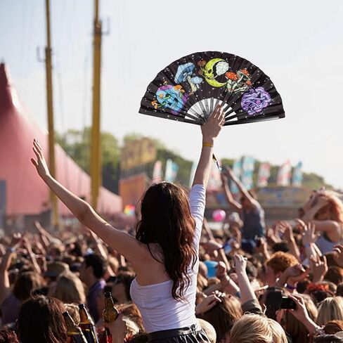 Large Folding Hand Rave Fan for Women/Men,Clack Handheld Fan Bamboo Rave Hand Fan Skeleton Skull Festival Fan for Hallowee,EDM,Music,Festival,Club,Freaky,Party,Dance,Performance,Decoration,Gift in Kuwait