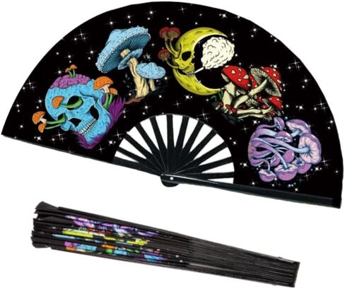 Large Folding Hand Rave Fan for Women/Men,Clack Handheld Fan Bamboo Rave Hand Fan Skeleton Skull Festival Fan for Hallowee,EDM,Music,Festival,Club,Freaky,Party,Dance,Performance,Decoration,Gift in Kuwait