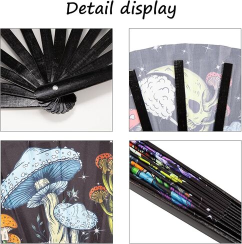 Large Folding Hand Rave Fan for Women/Men,Clack Handheld Fan Bamboo Rave Hand Fan Skeleton Skull Festival Fan for Hallowee,EDM,Music,Festival,Club,Freaky,Party,Dance,Performance,Decoration,Gift in Kuwait