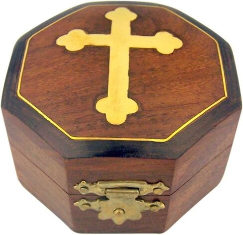 Needzo PLC Brown Wooden Rosary Jewelry Keepsake Treasure Box w Gold Budded Cross in Saudi Arabia