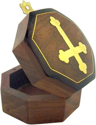 Needzo PLC Brown Wooden Rosary Jewelry Keepsake Treasure Box w Gold Budded Cross in Saudi Arabia