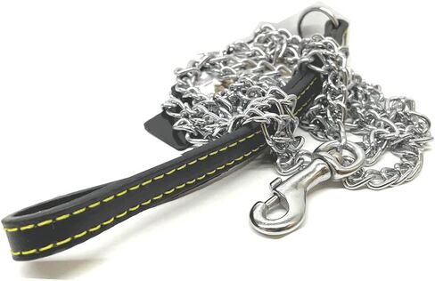 مقود الكلاب بسلسلة متوسطة تيتان مقاس 72 بوصة مع وصلة 2.0 مم متوسطة الوزن - مقود سلسلة من الكروم للكلاب والقطط مع حزام مقبض جلدي (2 مم × 72 بوصة) in Kuwait