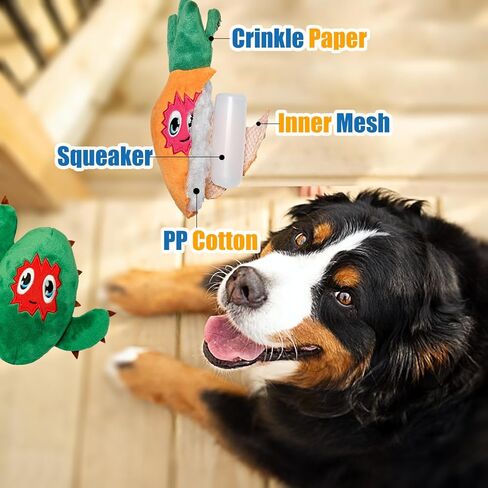 Wieppo Squeaky Dog Toys for Small Dogs and Medium Dogs, Large Dog Toys - Soft Plush Dog Squeaky Toys Cactus Small Dog Toys, Carrot Stuffed Dog Toys for Large Dogs 2PCS in Kuwait