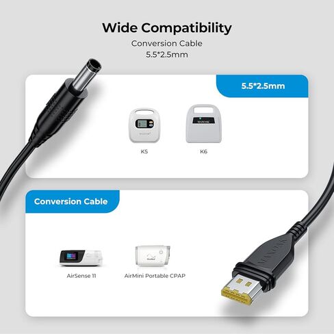 كابل تحويل سلك الطاقة MAXOAK DC 24V K5 CPAP، متوافق مع ResMed Airsense 11 & Airmini، 5.5 * 2.5 مم ذكر إلى Airsense 11/Airmini DC طقم كابل شحن in Kuwait