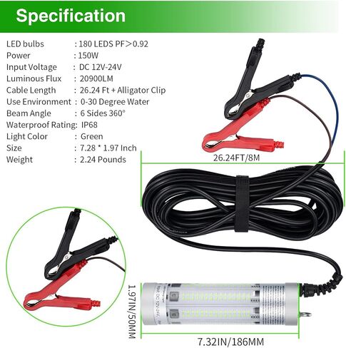 مصباح LED للصيد تحت الماء من تشيتوب، 30 وات/80 وات/150 وات فائق السطوع 3500/9600/20900 لومن لجذب الأسماك الليلية، مكتشف الطعم في المياه العذبة، قارب المياه المالحة، قاعدة الجليد in Saudi Arabia