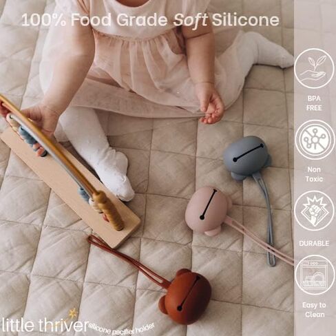 Little Thriver Pacifier Holder Premium Pacifier Case Set for boys and girls, Silicone Pacifier Holder for Diaper Bag, Cute Silicone Case for Baby Pacifiers - 2pcs Set (Silver Lining+White Sand) in Saudi Arabia
