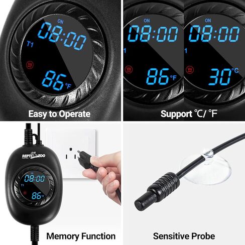 ترموستات التوقيت من ريبتيزو، وحدة تحكم في درجة الحرارة 2 في 1 PID مع مؤقت، ترموستات يعتم الزواحف لحصيرة الحرارة لمصباح الحرارة، وظيفة التوقيت لمصباح إضاءة الزواحف/الحصائر الحرارية/مبيد الزواحف والمزيد in Kuwait