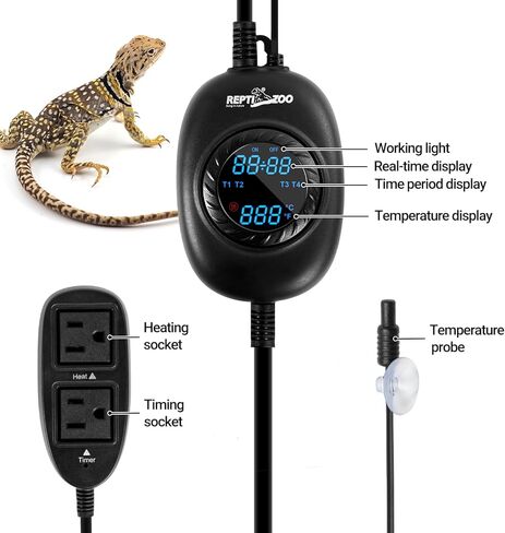 ترموستات التوقيت من ريبتيزو، وحدة تحكم في درجة الحرارة 2 في 1 PID مع مؤقت، ترموستات يعتم الزواحف لحصيرة الحرارة لمصباح الحرارة، وظيفة التوقيت لمصباح إضاءة الزواحف/الحصائر الحرارية/مبيد الزواحف والمزيد in Kuwait