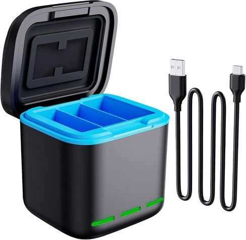 شاحن بطارية yeewanke 3 قنوات USB مع سلك من النوع C لـ GoPro Hero 12/11/10/9 أسود، حقيبة تخزين البطاريات متوافقة تمامًا مع Go Pro 12 11 10 9 الأصلي in Kuwait