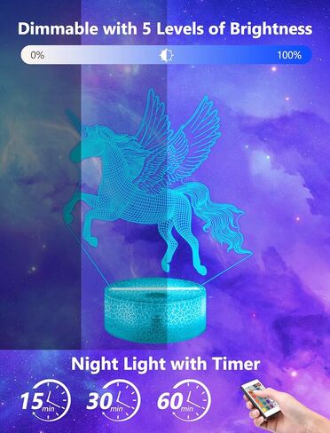 فولوسن هدايا يونيكورن للشوايات، مصباح ليلي وهمي ثلاثي الابعاد بجانب السرير مع جهاز تحكم عن بعد 16 لون متغير وظيفة خافتة، هدايا ابداعية للغرفة/ديكور المنزل واعياد الميلاد للاولاد والبنات in Kuwait