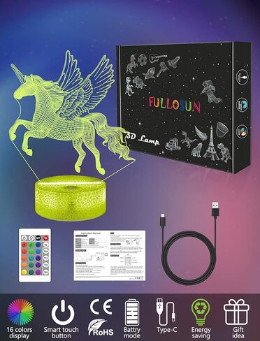 فولوسن هدايا يونيكورن للشوايات، مصباح ليلي وهمي ثلاثي الابعاد بجانب السرير مع جهاز تحكم عن بعد 16 لون متغير وظيفة خافتة، هدايا ابداعية للغرفة/ديكور المنزل واعياد الميلاد للاولاد والبنات in Kuwait