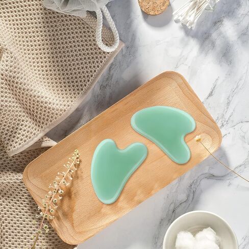 Agfelo Gua Sha Jade Stone Tool Guasha Tool for Face SPA Acupuncture Therapy Trigger Point Treatment 2PCS in Kuwait