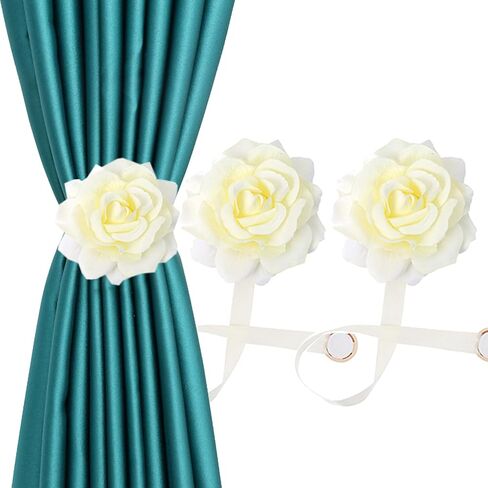 YYC 1Pair Rose Flower Magnetic Curtain Tieback Wedding Curtain Buckle Drapey Holder Girl's Room Decor (Red) in Kuwait